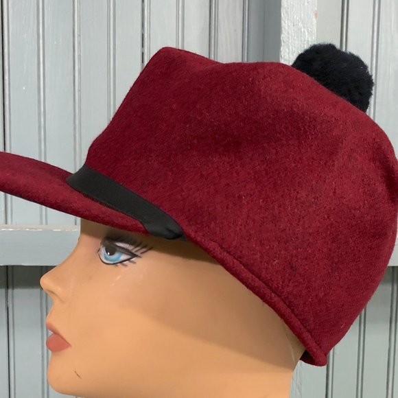 Wool 7 7/8 Pom Scotch Winter Hat Ear Flaps Langenberg Made USA - Picture 7 of 9